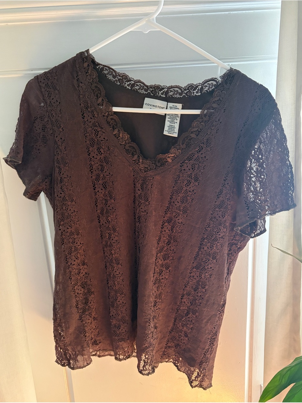 Covington Brown Lace Blouse Size M